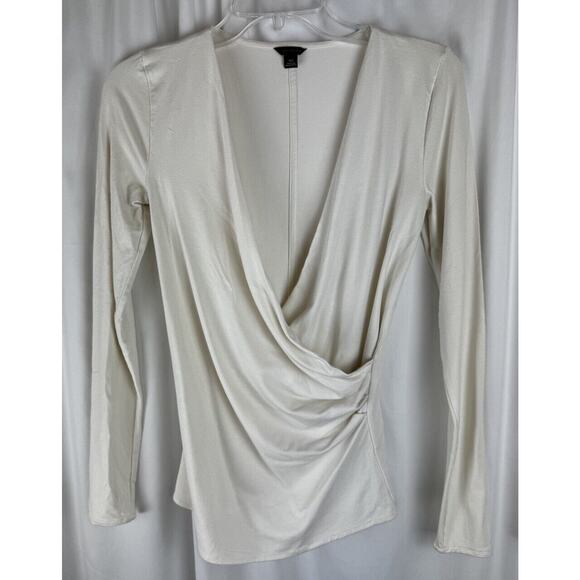 Ann Taylor Crossover V-neck Ruching Long Sleeves Blouse, Ivory Sz: XS, 57-18 - Picture 9 of 16